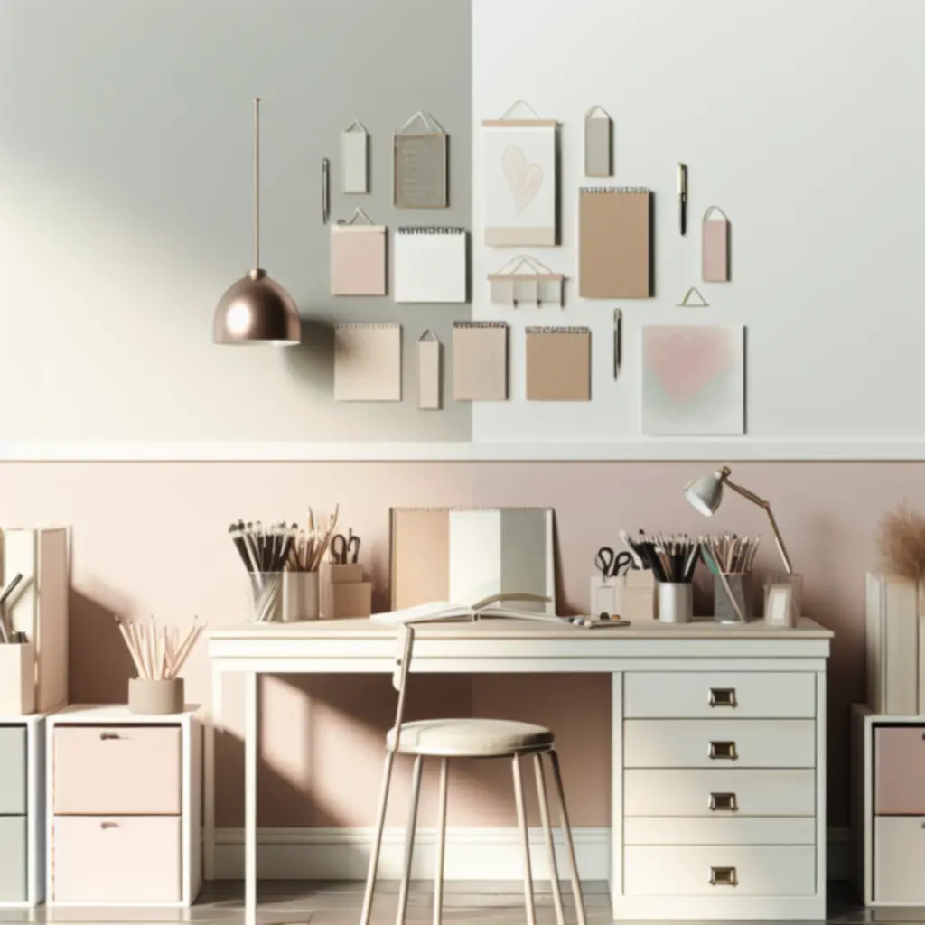 Rendezett írószer-munkaterület, gondosan válogatott termékekkel